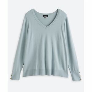 Fortune & Ivy Chic V-Neck Sweater in Soft Blue with Button Accents